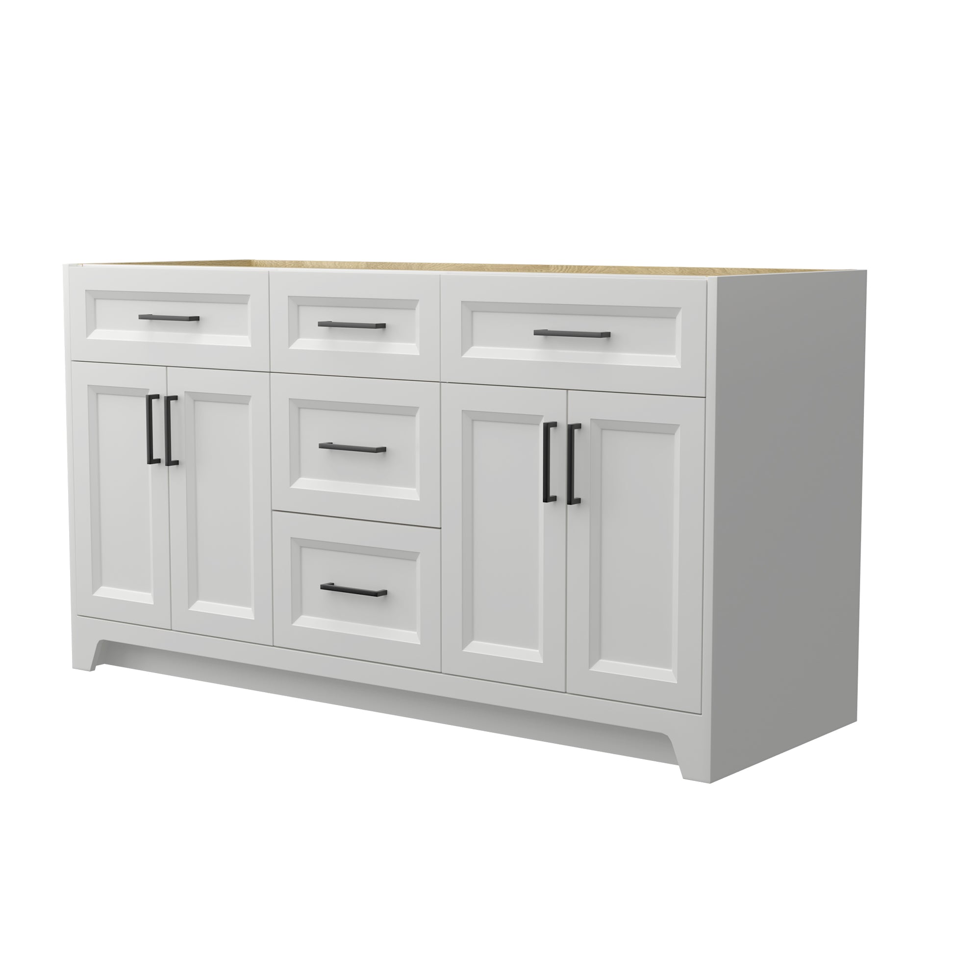 60 Inch Solid Wood Bathroom Vanity Without Top Sink, Modern Bathroom Vanity Base Only, Birch Solid Wood And Plywood Cabinet, Bathroom Storage Cabinet With Double Door Cabinet And 3 Drawers, White 3 White 4 5 48 In & Above 36 To 59 In Soft Close Doors