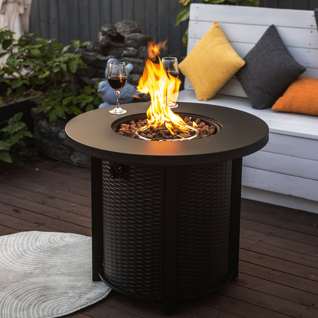 30Inch Propane Round Fire Table 40000Btu Propane Fire Pit Table Black Garden & Outdoor Steel