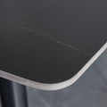 Table And Chair Set. Black Sintered Stone Tabletop With Black Metal Legs. Orange Deep Gray Dual Tone Pu Leather Backrest And Black Metal Leg Chair. 1 Table And 4 Chairs F 001 C 007 Black Sintered Stone