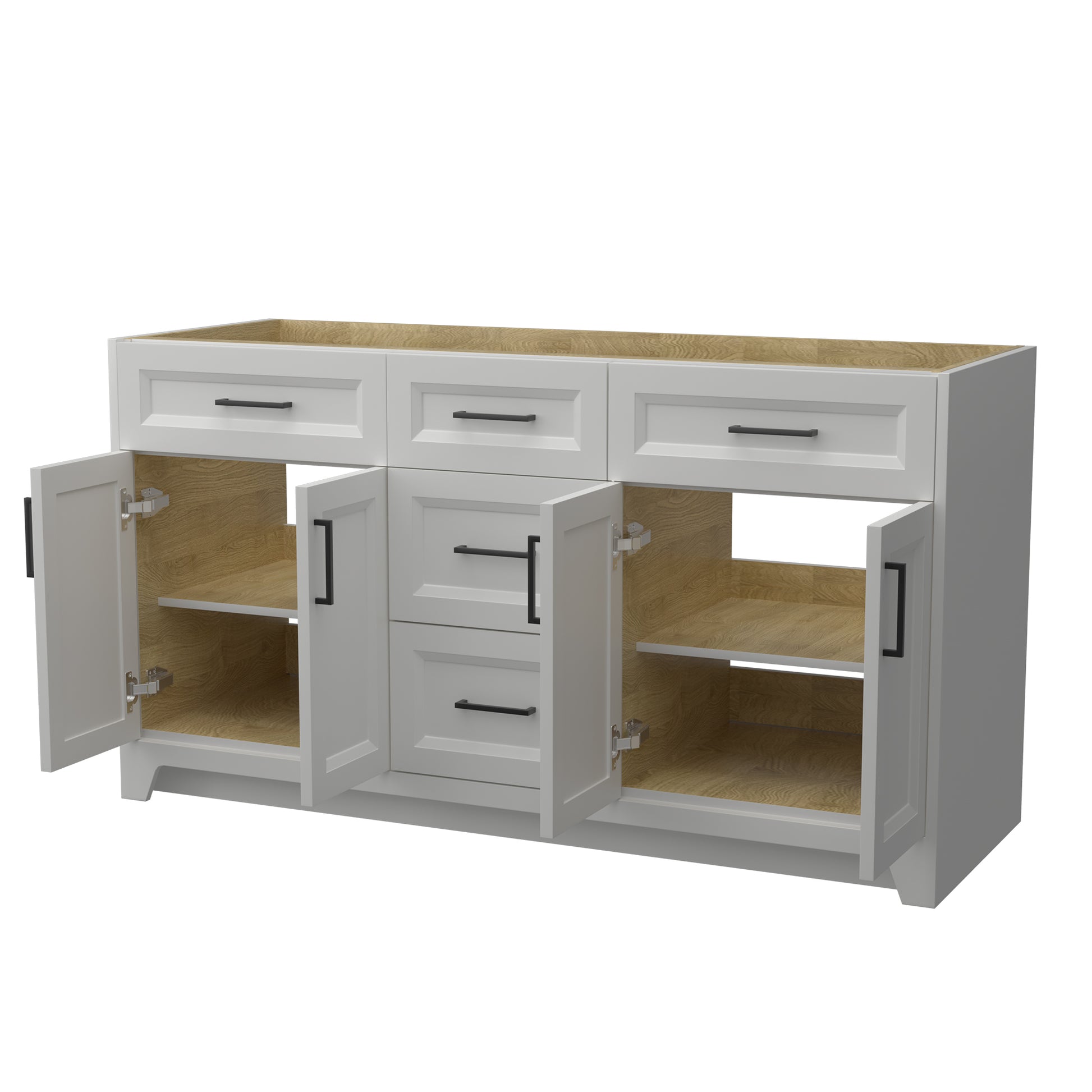 60 Inch Solid Wood Bathroom Vanity Without Top Sink, Modern Bathroom Vanity Base Only, Birch Solid Wood And Plywood Cabinet, Bathroom Storage Cabinet With Double Door Cabinet And 3 Drawers, Light Gray 3 Light Gray 2 5 48 In & Above 36 To 59 In Soft Close