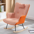 35.5 Inch Rocking Chair, Soft Houndstooth Fabric Leather Fabric Rocking Chair For Nursery, Comfy Wingback Glider Rocker With Safe Solid Wood Base For Living Room Bedroom Balcony Orange Orange Casual Foam Cotton Linen