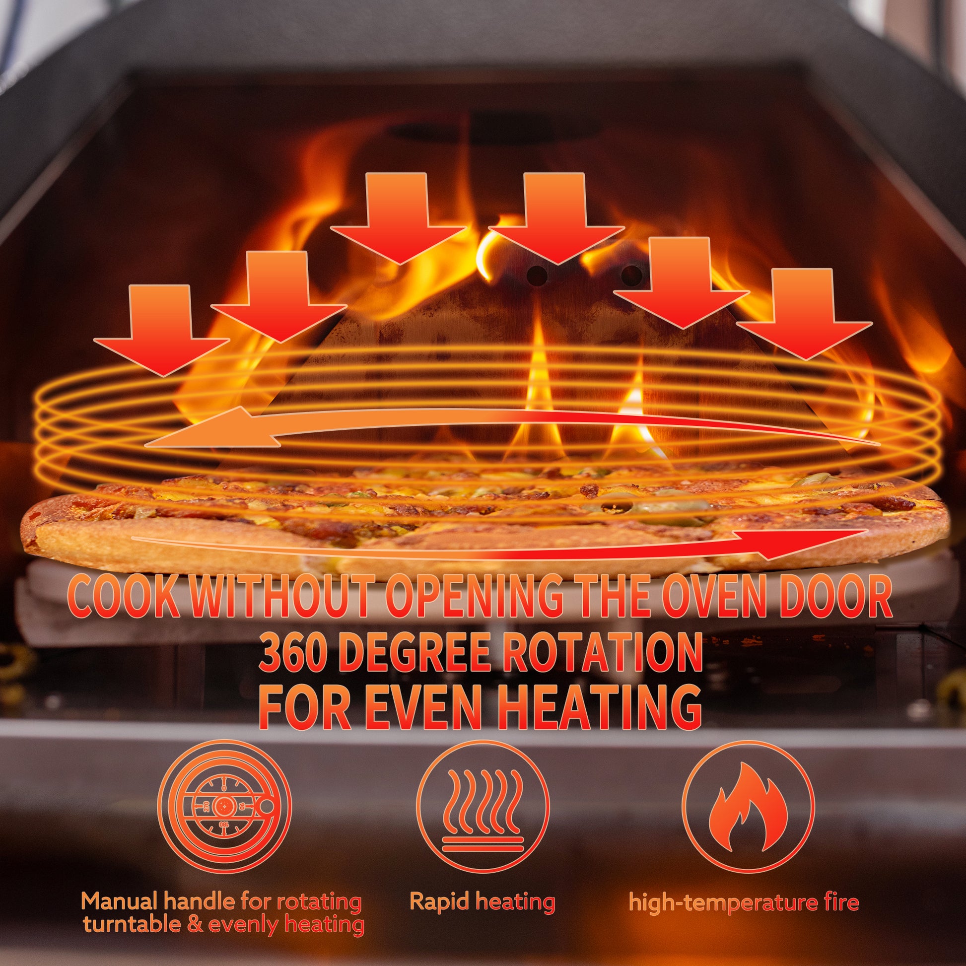 Silver Pizza Oven Outdoor 12" Semi Automatic Rotatable Pizza Ovens Portable Stainless Steel Wood Fired Pizza Oven Pizza Maker With Built In Thermometer Pizza Cutter Carry Bag Silver Garden & Outdoor American Design Stainless Steel Stainless Steel