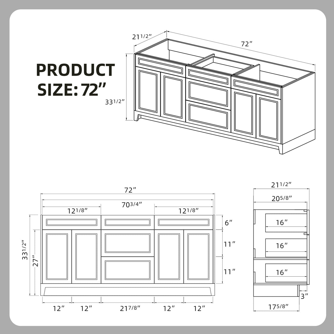 Solid Wood 72 Inch Bathroom Vanity Without Top Sink, Modern Bathroom Vanity Base Only, Birch Solid Wood And Plywood Cabinet, Bathroom Storage Cabinet With Double Door Cabinet And 3 Drawers, White 3 White 4 5 48 In & Above 36 To 59 In Soft Close Doors