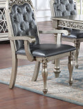 Majestic Formal Set Of 2 Arm Chairs Grey Silver Finish Rubberwood Dining Room Furniture Intricate Design Cushion Upholstered Seat Tufted Back Silver Grey Gray Dining Room Luxury,Traditional Arm Chair Rubberwood Tufted Back Rubber Wood