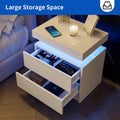 Nightstand Led Bedside Table Cabinet Lights Modern End Side With 2 Drawers For Bedroom White White 2 Drawers Bedroom Drawer Storage American Design,American Traditional,Boho,Casual,Classic Drawers White Wood Engineered Wood
