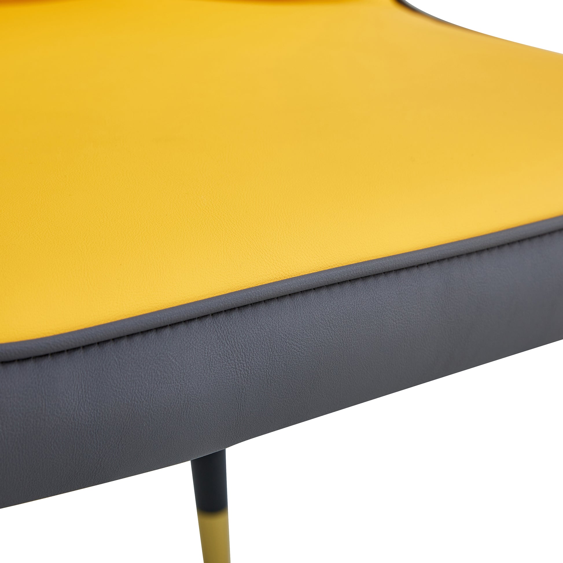 Table And Chair Set. White Imitation Marble Patterned Burnt Stone Tabletop With Black Metal Legs. Orange Deep Gray Dual Tone Pu Leather Backrest And Black Metal Leg Chair. 1 Table And 4 Chairs 001 007 White Sintered Stone