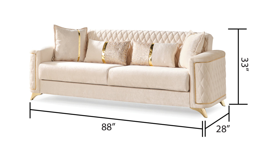Luna Modern Style Sofa In Ivory Ivory Velvet Wood Primary Living Space Contemporary,Modern Upholstered Wood