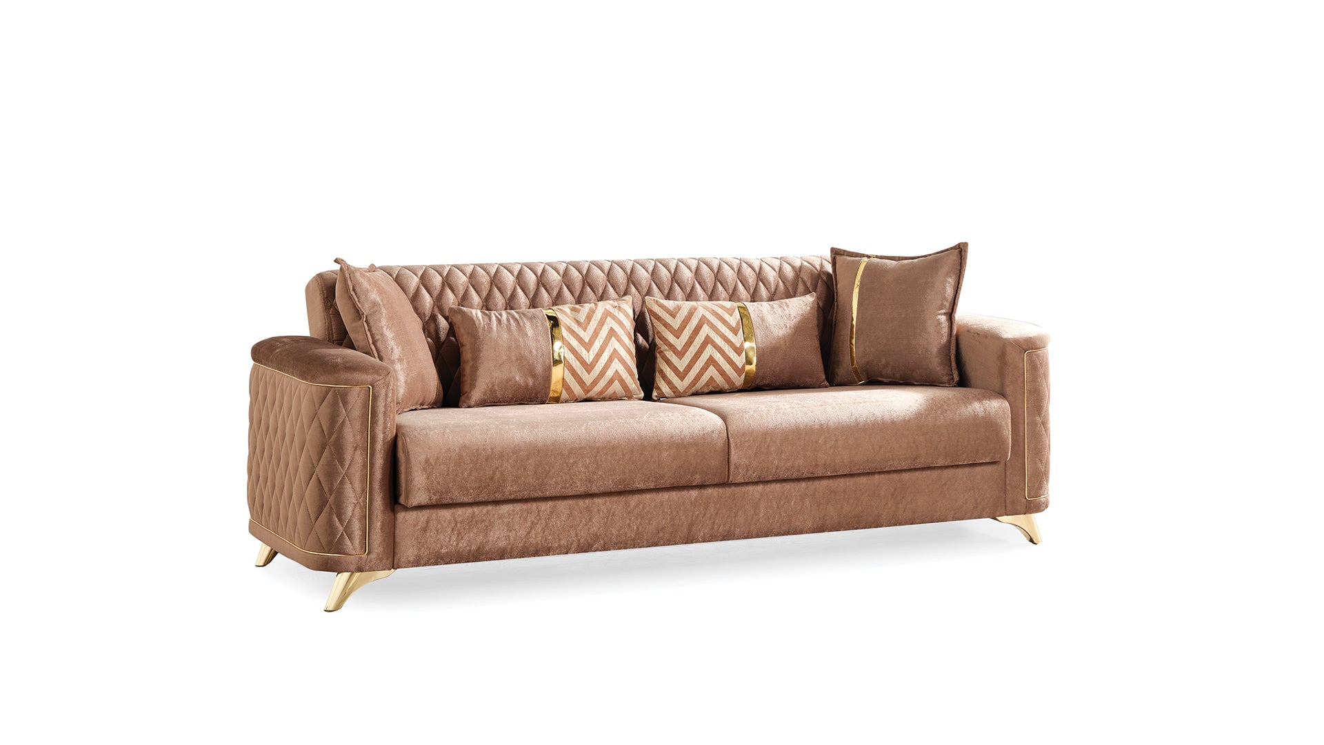 Luna 2Pc Modern Living Room Set In Copper Copper Velvet Wood Primary Living Space Tight Back Contemporary,Modern Upholstered Wood 5 Seat