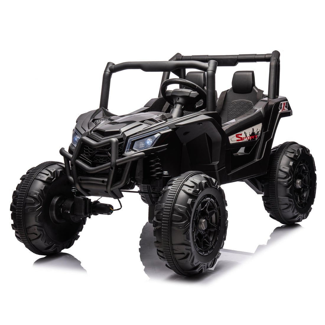 24V Ride On Xxl Utv Car For Kid,2Seater With Two Safety Belts, Side By Side 4X4 Ride On Off Road Truck With Parent Remote Control, Battery Powered Electric Car W High Low Speed, Two Safety Belts. Black Polyethylene