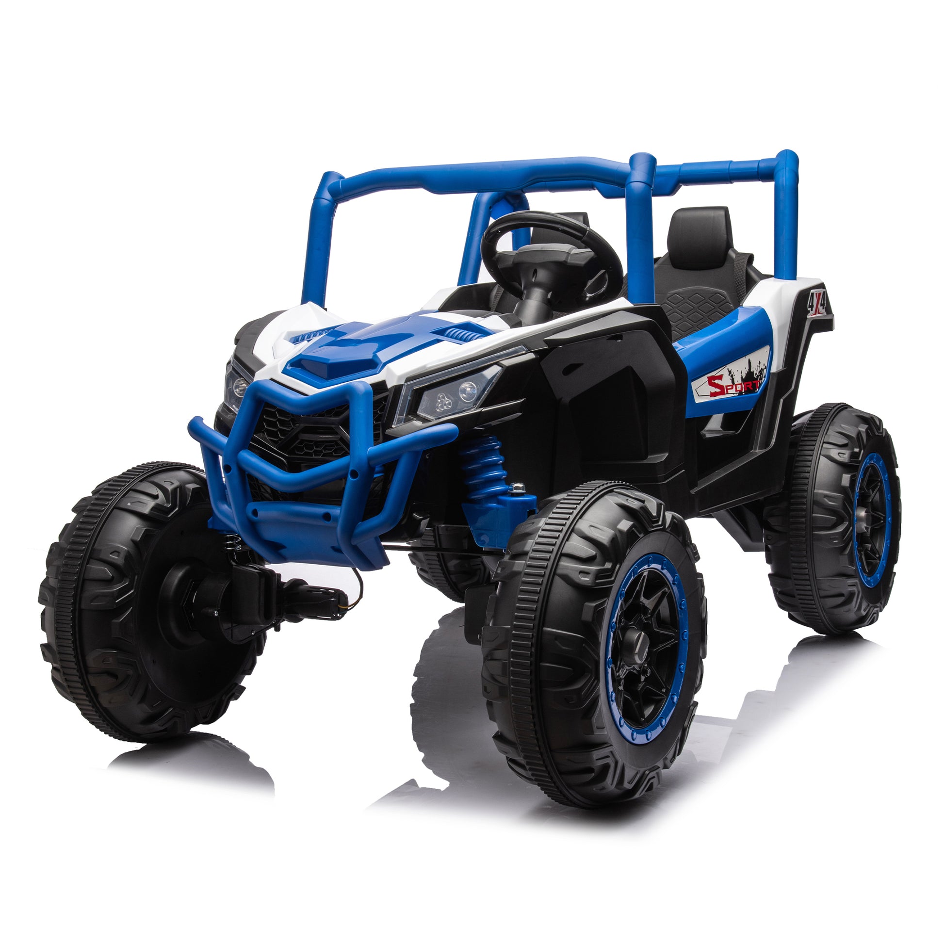 24V Ride On Xxl Utv Car For Kid,2Seater With Two Safety Belts, Side By Side 4X4 Ride On Off Road Truck With Parent Remote Control, Battery Powered Electric Car W High Low Speed, Two Safety Belts. Blue Polyethylene