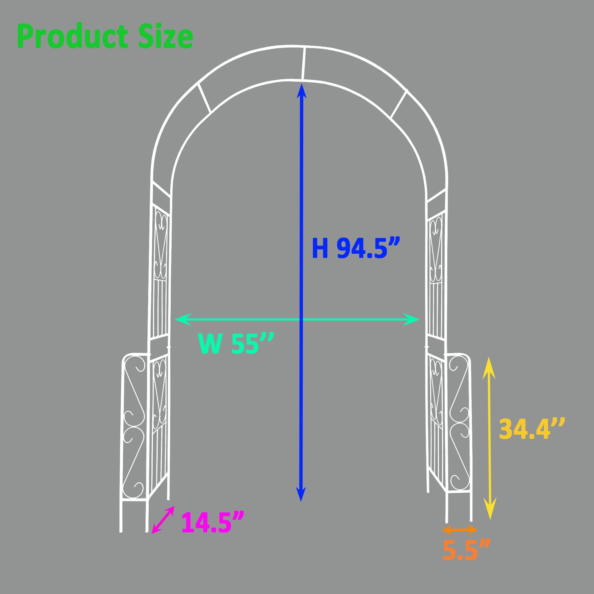 Metal Garden Arch W55'' X H94.5'' Garden Arbor Trellis Climbing Plants Support Rose Arch Outdoor Arch Cream White Cream White Iron