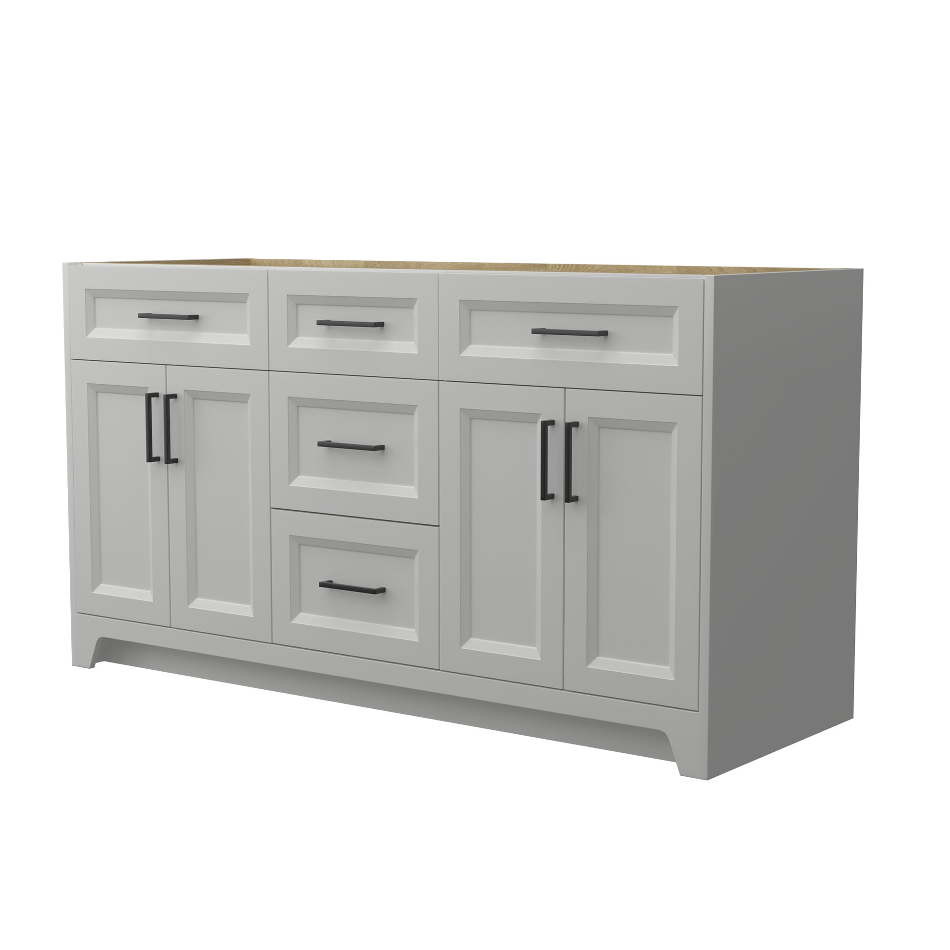 60 Inch Solid Wood Bathroom Vanity Without Top Sink, Modern Bathroom Vanity Base Only, Birch Solid Wood And Plywood Cabinet, Bathroom Storage Cabinet With Double Door Cabinet And 3 Drawers, Light Gray 3 Light Gray 2 5 48 In & Above 36 To 59 In Soft Close