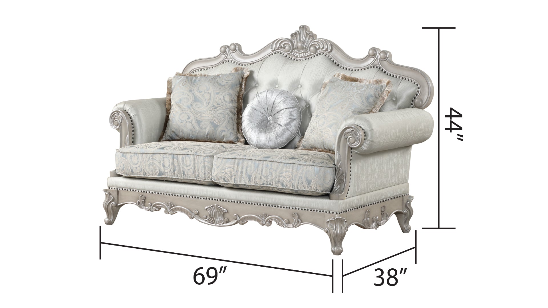 Tuscan Traditional Style Loveseat Made With Wood In Silver Silver Grey Velvet Wood Primary Living Space Soft Tufted Back Traditional Wood