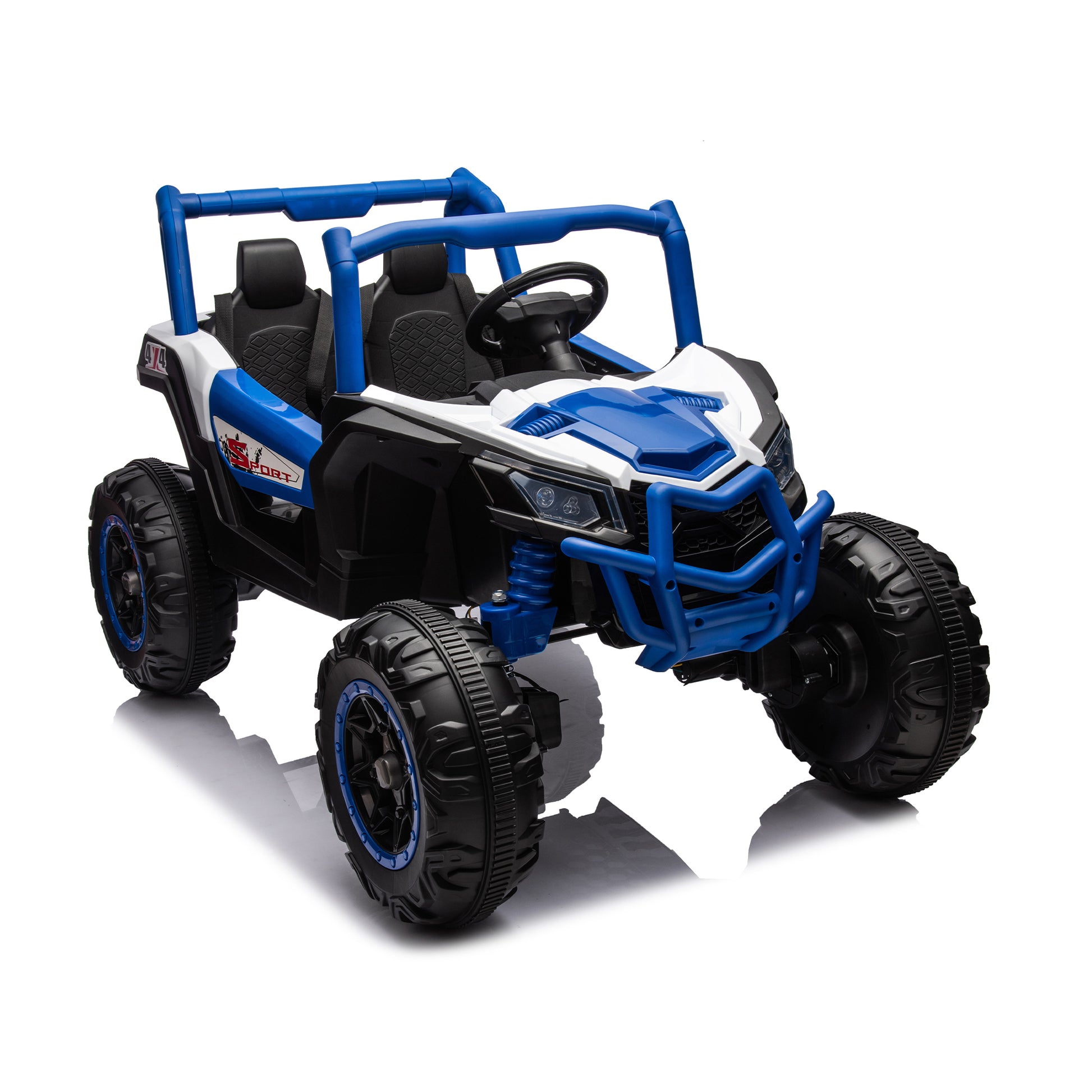 24V Ride On Xxl Utv Car For Kid,2Seater With Two Safety Belts, Side By Side 4X4 Ride On Off Road Truck With Parent Remote Control, Battery Powered Electric Car W High Low Speed, Two Safety Belts. Blue Polyethylene