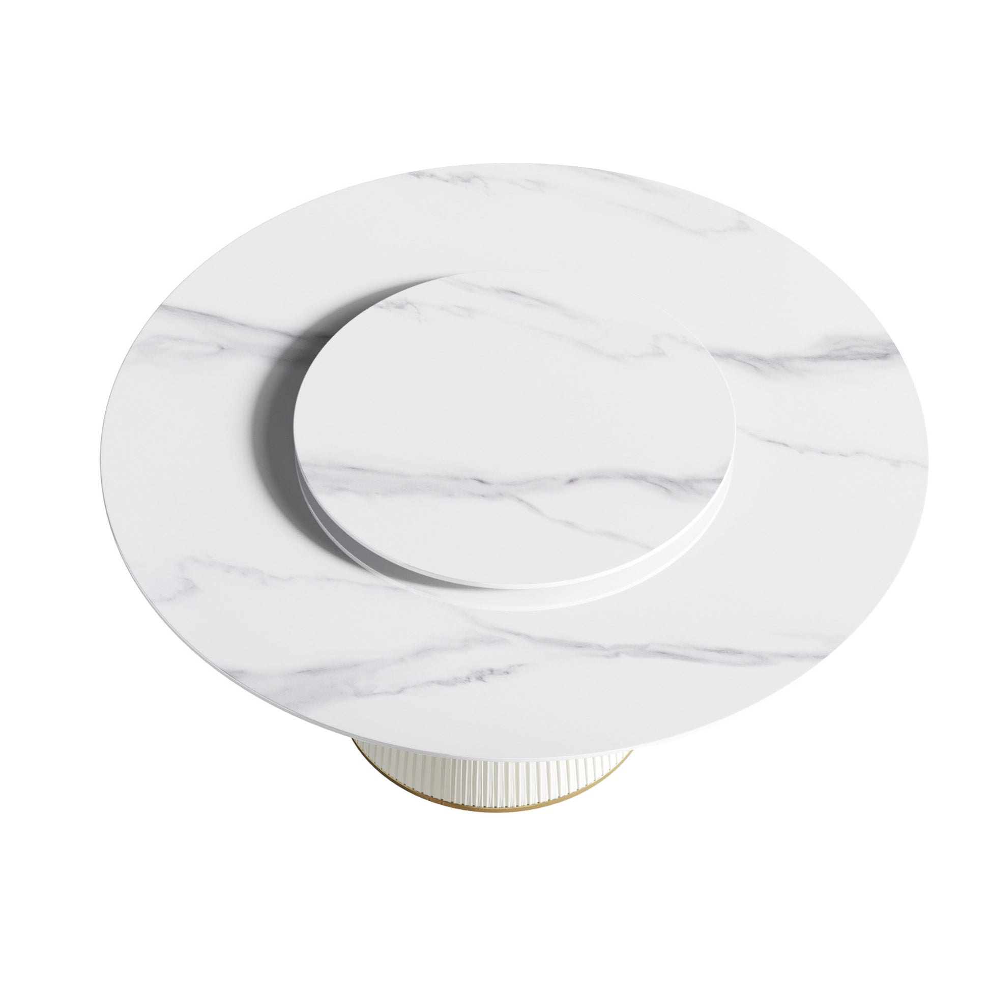 59.05 "Modern White Artificial Stone Round Beige Plywood Pu Base Dining Table Can Accommodate 8 People 31.5"White Artificial Stone Turntable Not Including Chairs. White Dining Room Plywood Sintered Stone