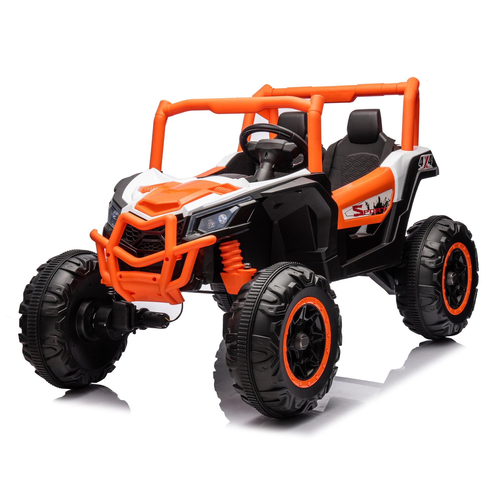 24V Ride On Xxl Utv Car For Kid,2Seater With Two Safety Belts, Side By Side 4X4 Ride On Off Road Truck With Parent Remote Control, Battery Powered Electric Car W High Low Speed, Two Safety Belts. Orange Polyethylene