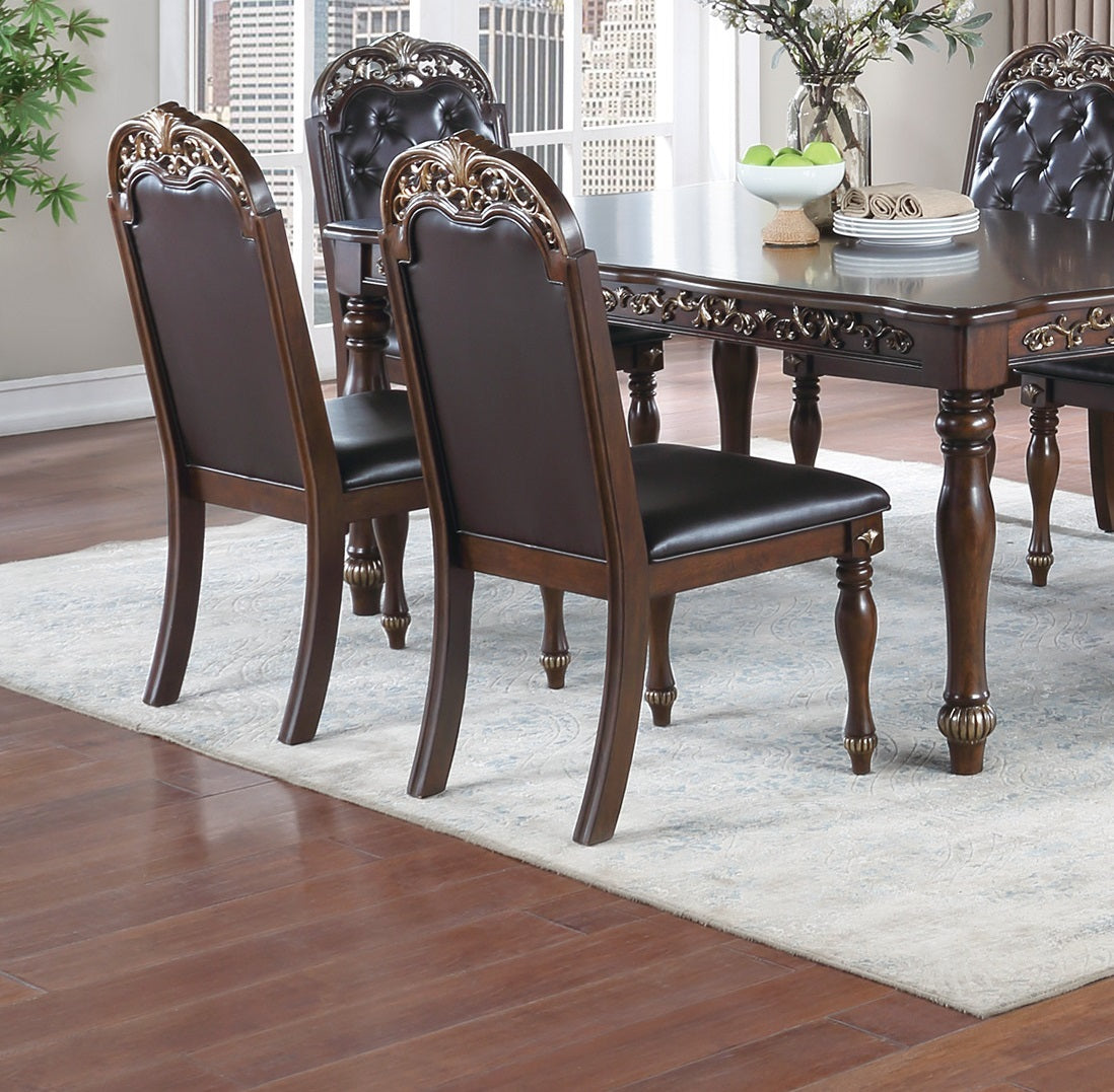 Majestic Formal Set Of 2 Side Chairs Brown Finish Rubberwood Dining Room Furniture Intricate Design Cushion Upholstered Seat Tufted Back Brown Gray Dining Room Luxury,Traditional Dining Chairs Rubberwood Tufted Back Rubber Wood