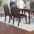 Traditional Formal Brown Finish 7Pc Dining Set Table W 6X Side Chairs Rubber Wood Intricate Design Tufted Back Cushion Seat Dining Room Furniture Brown Wood Dining Room Rubberwood Rectangular Dining Table With Chair Upholstered Chair Wood Brown Seats 6