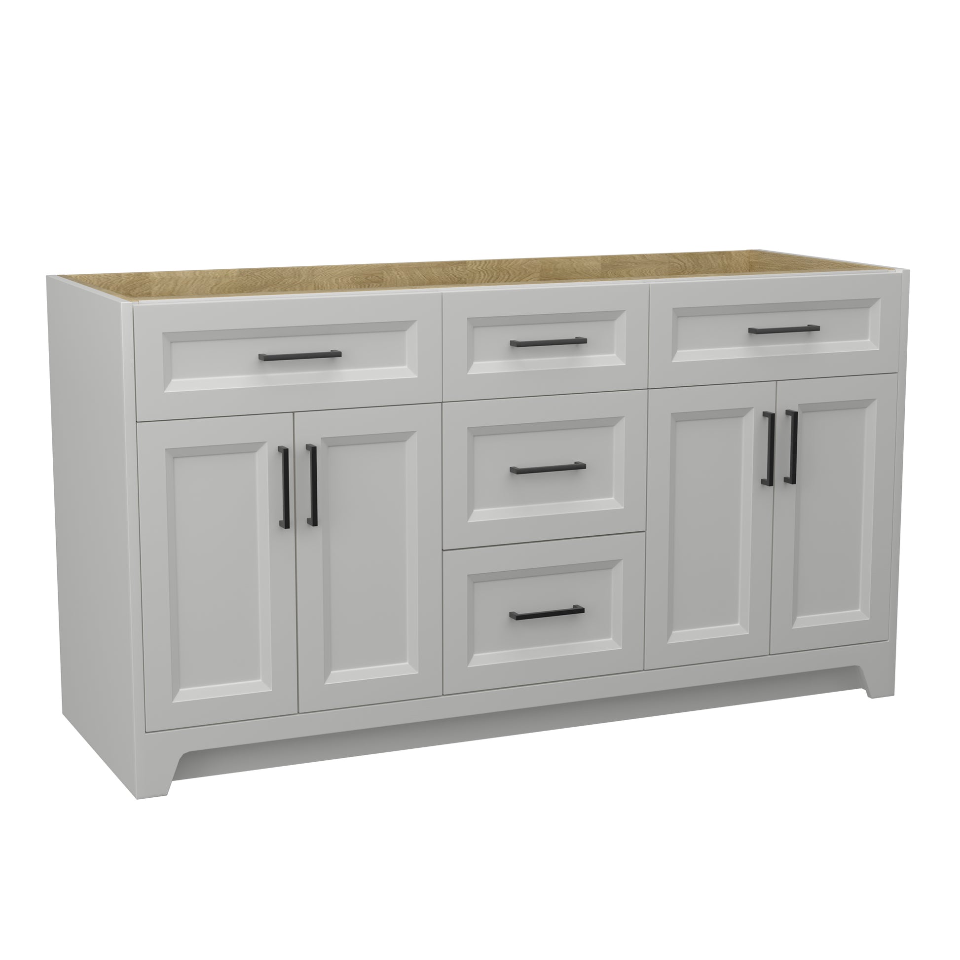 60 Inch Solid Wood Bathroom Vanity Without Top Sink, Modern Bathroom Vanity Base Only, Birch Solid Wood And Plywood Cabinet, Bathroom Storage Cabinet With Double Door Cabinet And 3 Drawers, Light Gray 3 Light Gray 2 5 48 In & Above 36 To 59 In Soft Close