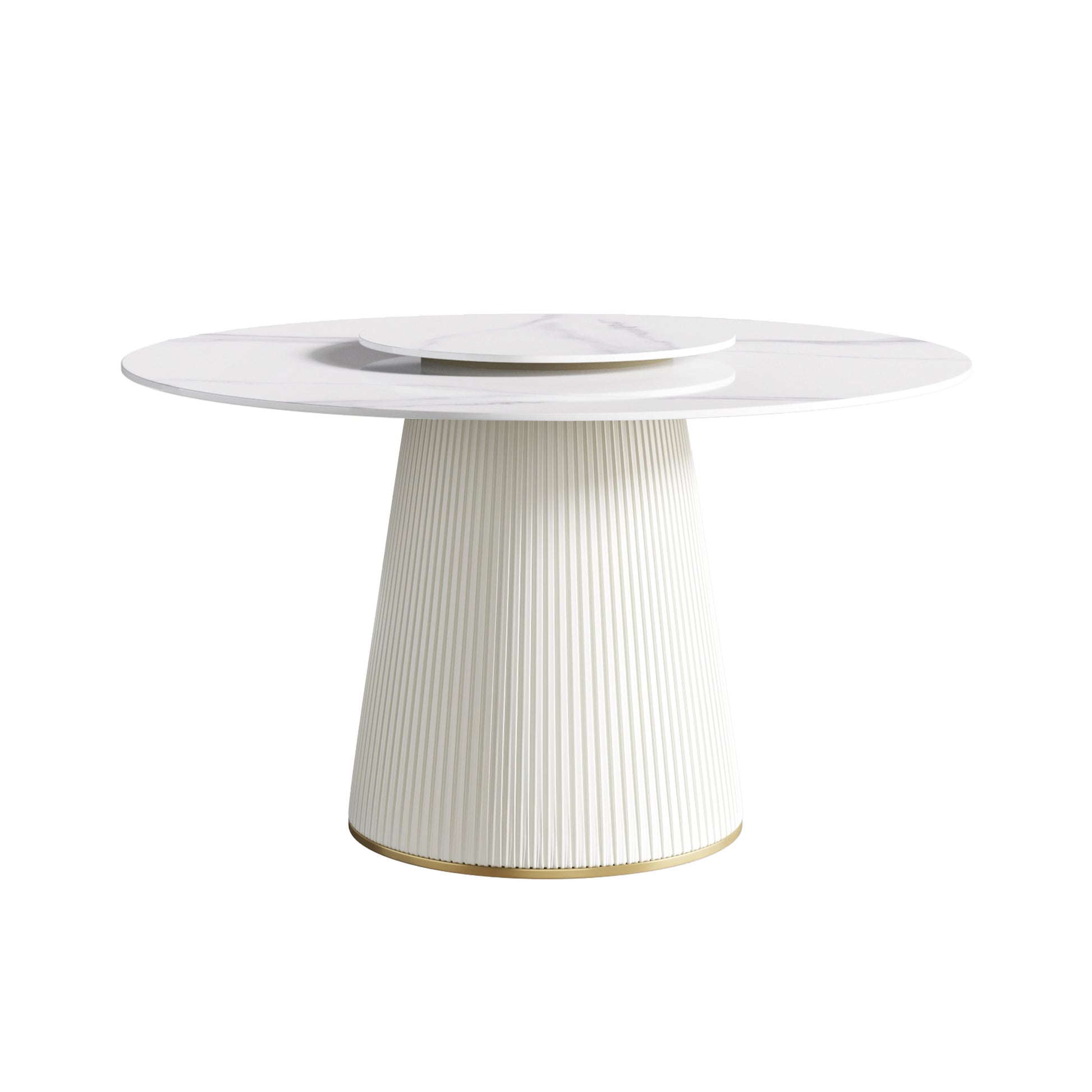 53.15 "Modern White Artificial Stone Round Beige Plywood Pu Base Dining Table Can Accommodate 6 People 23.62"White Artificial Stone Turntable Not Including Chairs. White Dining Room Plywood Sintered Stone