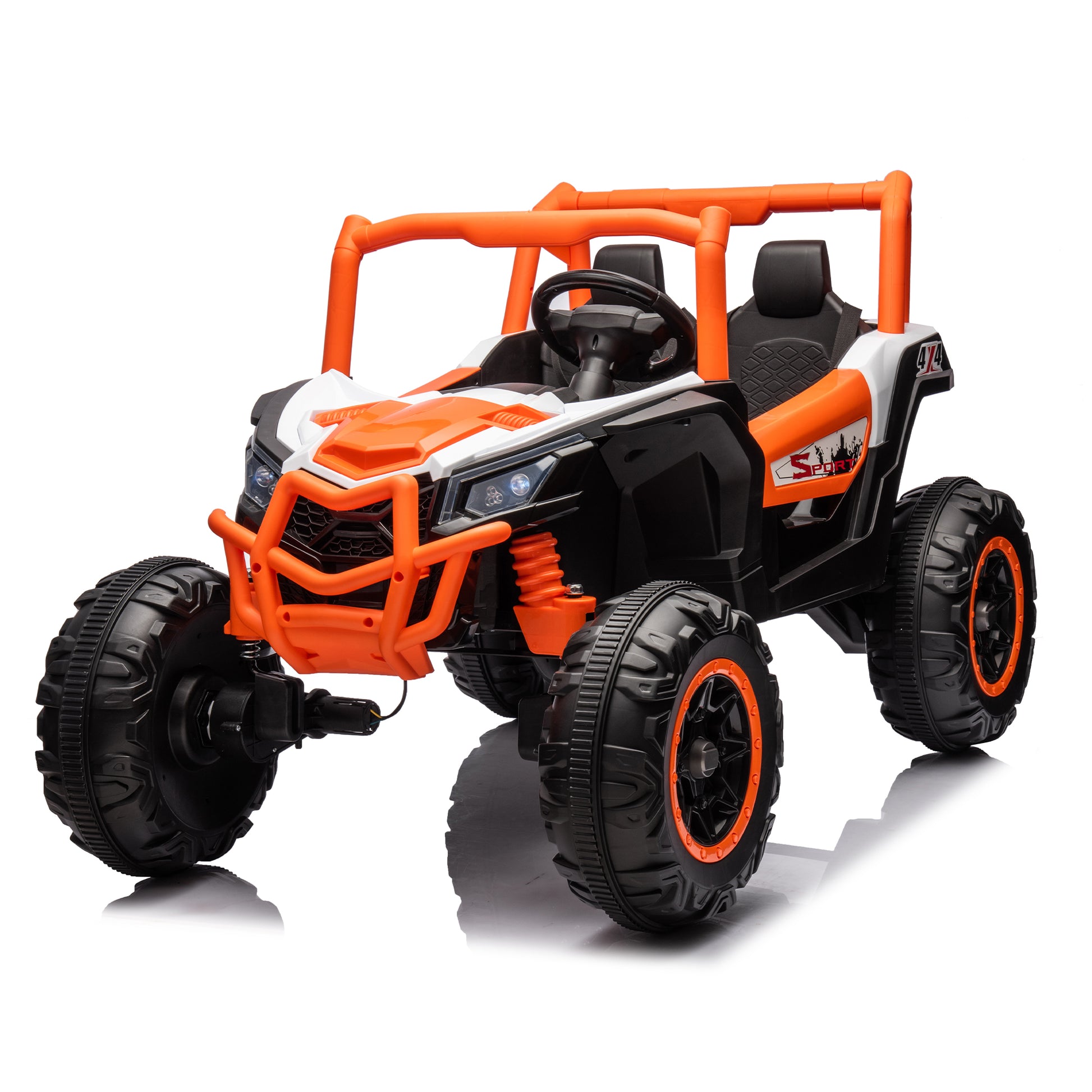 24V Ride On Xxl Utv Car For Kid,2Seater With Two Safety Belts, Side By Side 4X4 Ride On Off Road Truck With Parent Remote Control, Battery Powered Electric Car W High Low Speed, Two Safety Belts. Orange Polyethylene