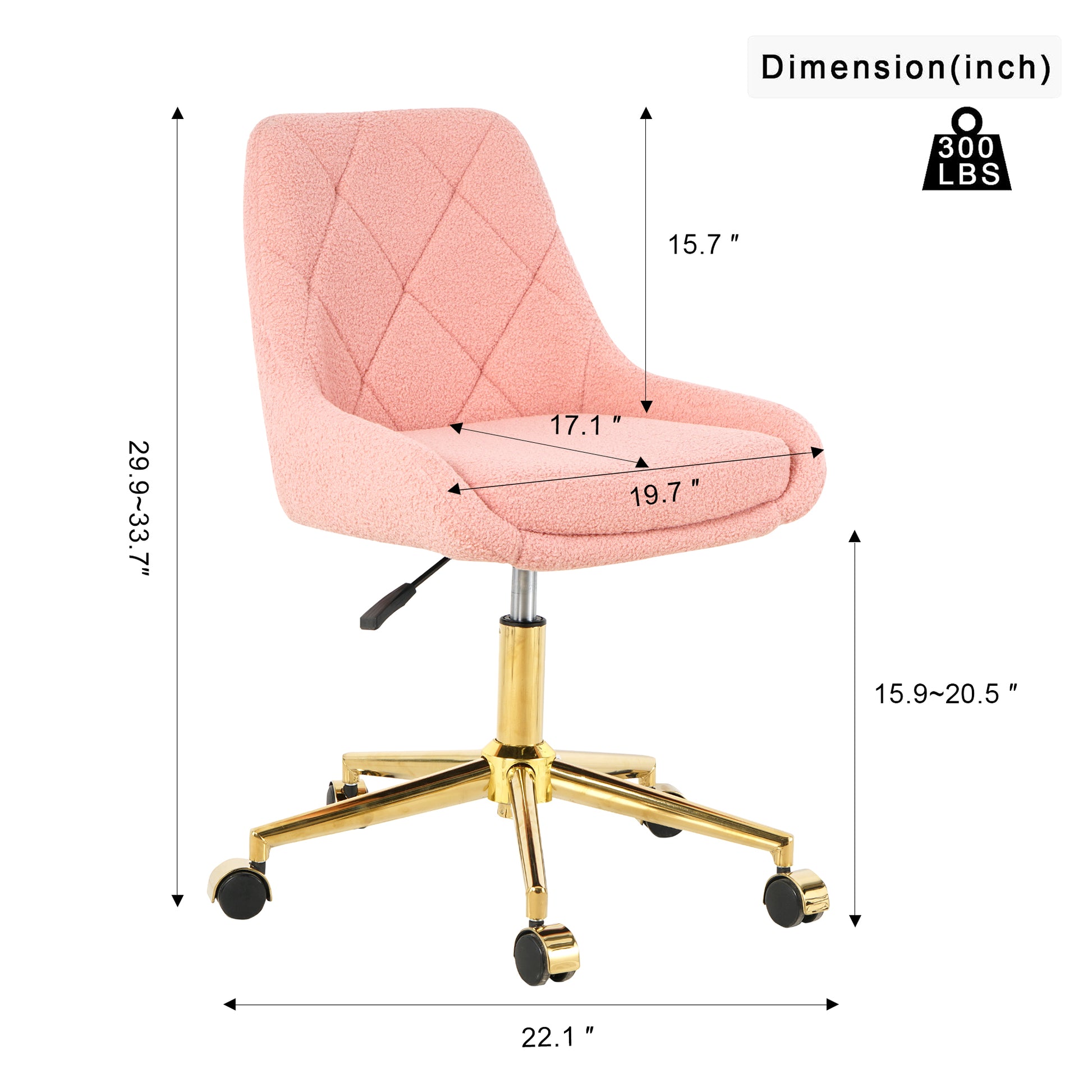 Modern Teddy Fleece Fabric With Gold Legs Living Room Furniture Dining Chair, Soft And Comfortable, Lift Adjustment, Free Movement Convenient, Space Saving. Set Of 1 Metal Pink Teddy