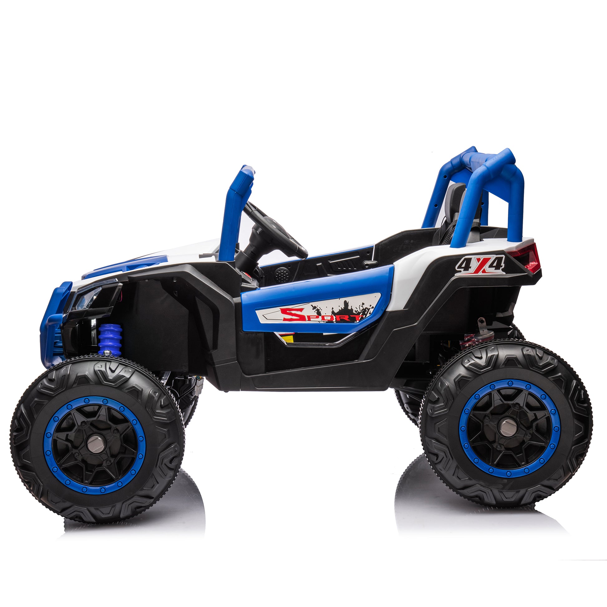 24V Ride On Xxl Utv Car For Kid,2Seater With Two Safety Belts, Side By Side 4X4 Ride On Off Road Truck With Parent Remote Control, Battery Powered Electric Car W High Low Speed, Two Safety Belts. Blue Polyethylene