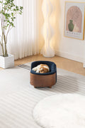 Scandinavian Style Elevated Dog Bed Pet Sofa With Solid Wood Legs And Walnut Bent Wood Back, Cashmere Cushion,Small Size Dark Blue Foam Solid Wood