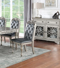 Traditional Formal Silver Grey Finish 7Pc Dining Set Table W 6X Side Chairs Rubber Wood Intricate Design Tufted Back Cushion Seat Dining Room Furniture Gray Wood Dining Room Rubberwood Rectangular Dining Table With Chair Upholstered Chair Wood Gray