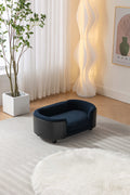 Scandinavian Style Elevated Dog Bed Pet Sofa With Solid Wood Legs And Black Bent Wood Back, Cashmere Cushion,Small Size Dark Blue Foam Solid Wood