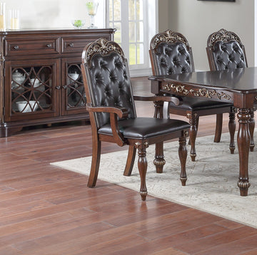 Majestic Formal Set Of 2 Arm Chairs Brown Finish Rubberwood Dining Room Furniture Intricate Design Cushion Upholstered Seat Tufted Back Brown Brown Dining Room Luxury,Traditional Arm Chair Rubberwood Tufted Back Rubber Wood