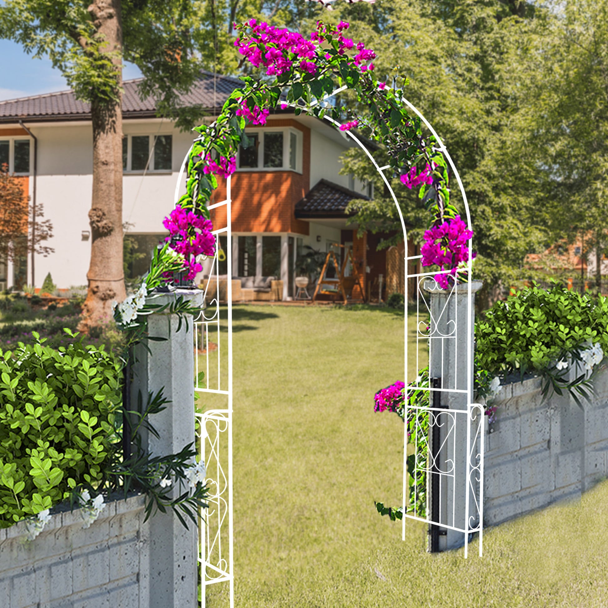 Metal Garden Arch W55'' X H94.5'' Garden Arbor Trellis Climbing Plants Support Rose Arch Outdoor Arch Cream White Cream White Iron