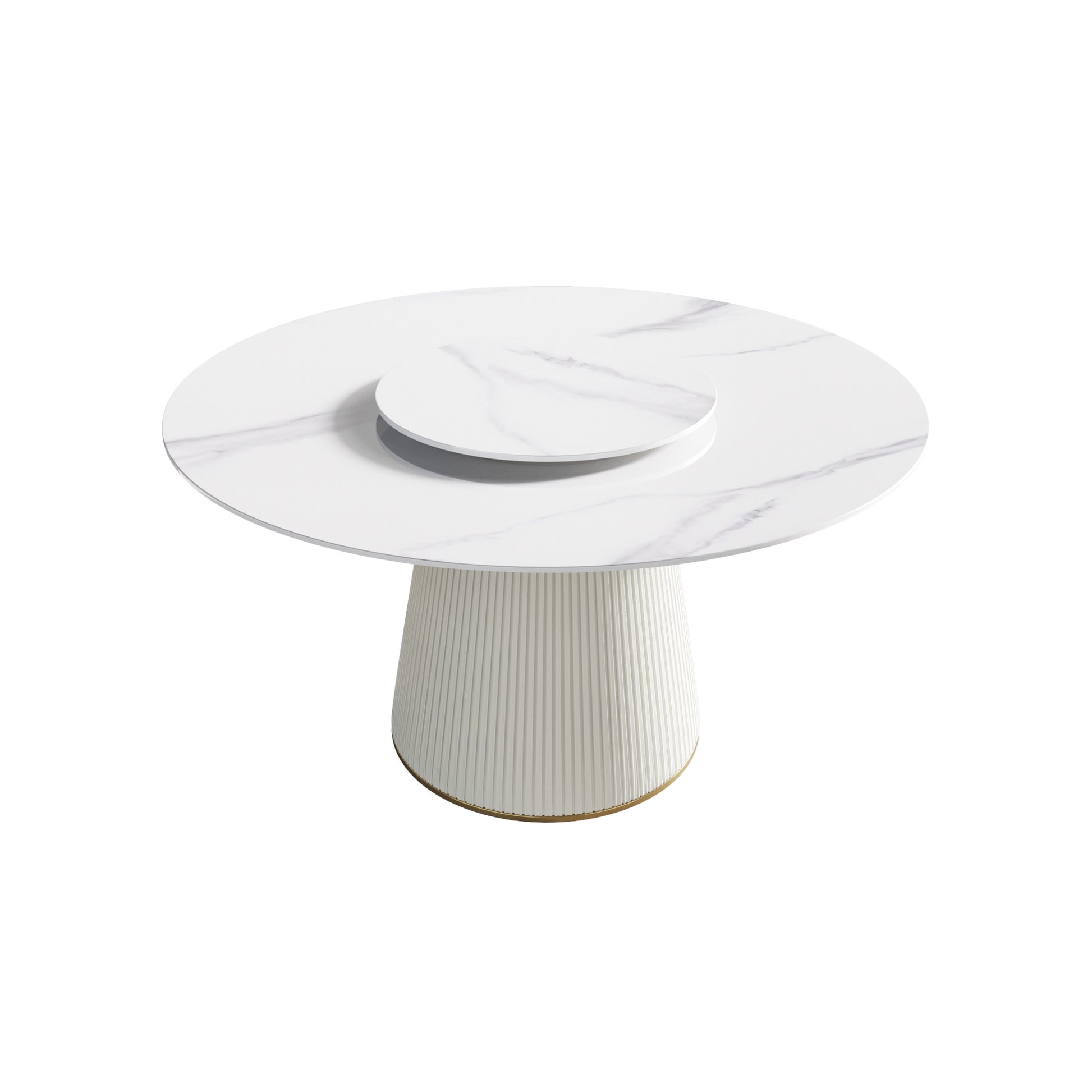 53.15 "Modern White Artificial Stone Round Beige Plywood Pu Base Dining Table Can Accommodate 6 People 23.62"White Artificial Stone Turntable Not Including Chairs. White Dining Room Plywood Sintered Stone