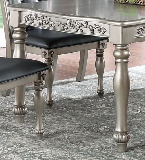 Formal 1Pc Dining Table W 2X Leaves Only Silver Grey Finish Antique Design Rubberwood Large Family Dining Room Furniture Silver Grey Gray Dining Room Antique,Traditional Rubberwood Rectangular Kitchen & Dining Tables Rubber Wood