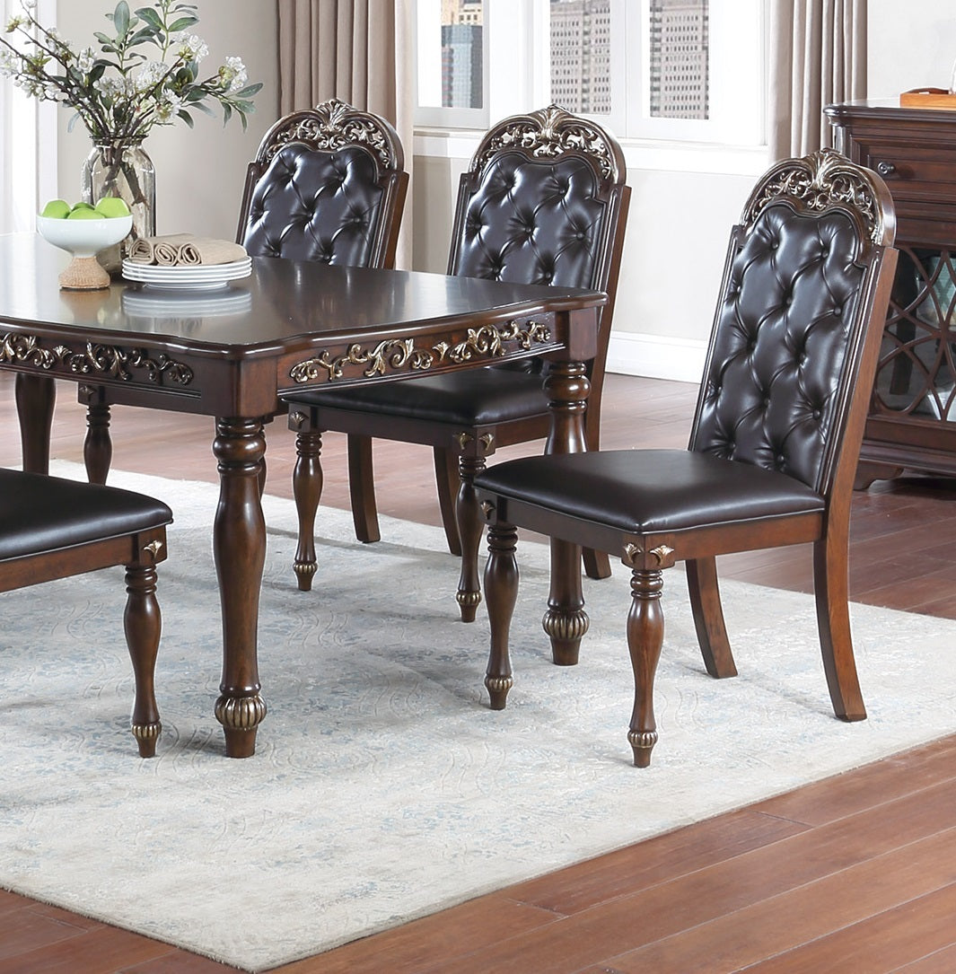 Majestic Formal Set Of 2 Side Chairs Brown Finish Rubberwood Dining Room Furniture Intricate Design Cushion Upholstered Seat Tufted Back Brown Gray Dining Room Luxury,Traditional Dining Chairs Rubberwood Tufted Back Rubber Wood