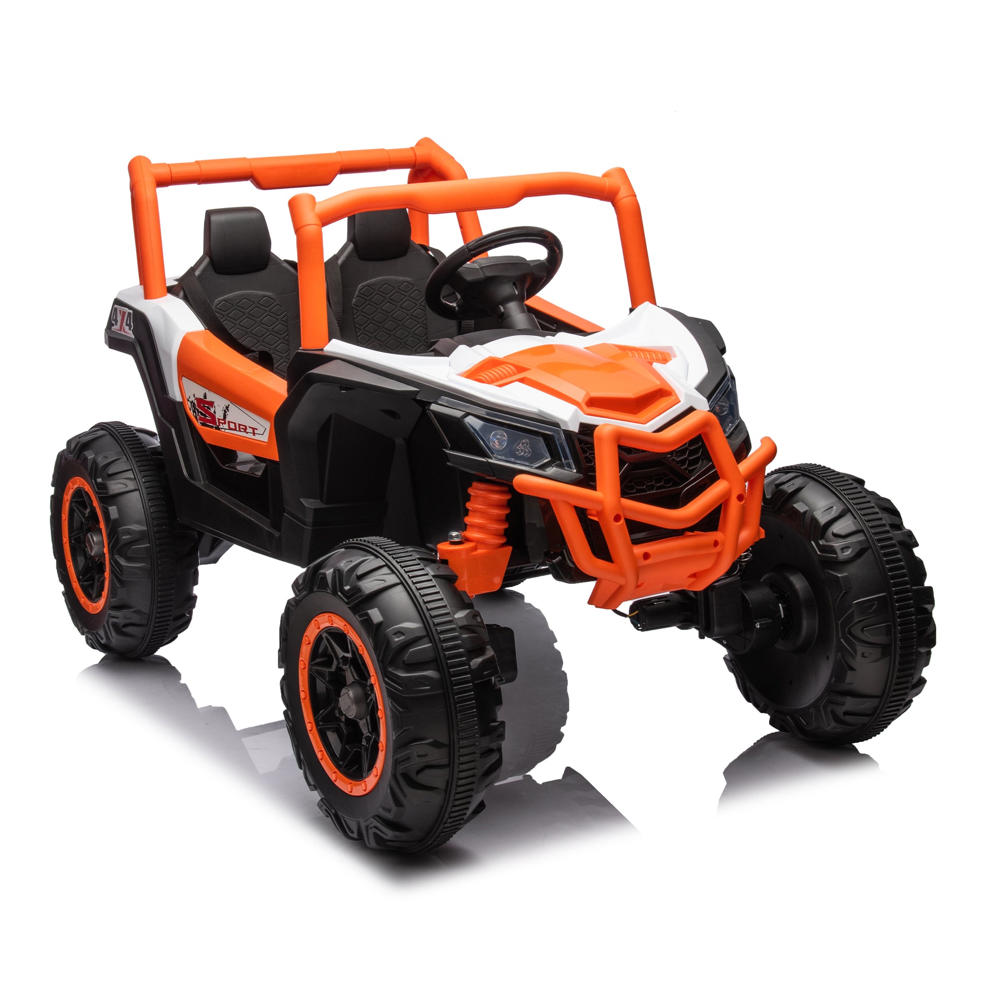 24V Ride On Xxl Utv Car For Kid,2Seater With Two Safety Belts, Side By Side 4X4 Ride On Off Road Truck With Parent Remote Control, Battery Powered Electric Car W High Low Speed, Two Safety Belts. Orange Polyethylene