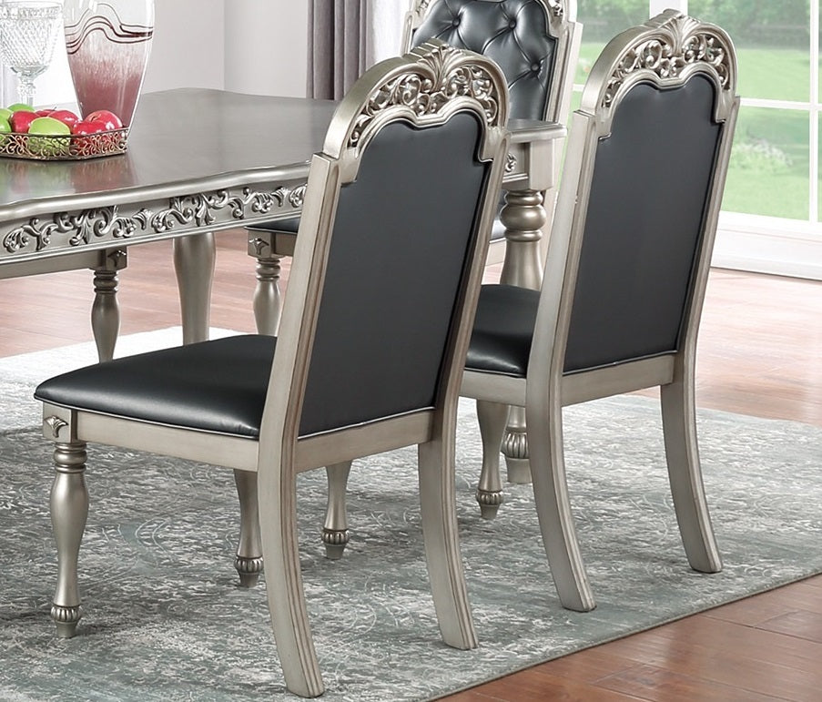 Majestic Formal Set Of 2 Arm Chairs Grey Silver Finish Rubberwood Dining Room Furniture Intricate Design Cushion Upholstered Seat Tufted Back Silver Grey Gray Dining Room Luxury,Traditional Arm Chair Rubberwood Tufted Back Rubber Wood