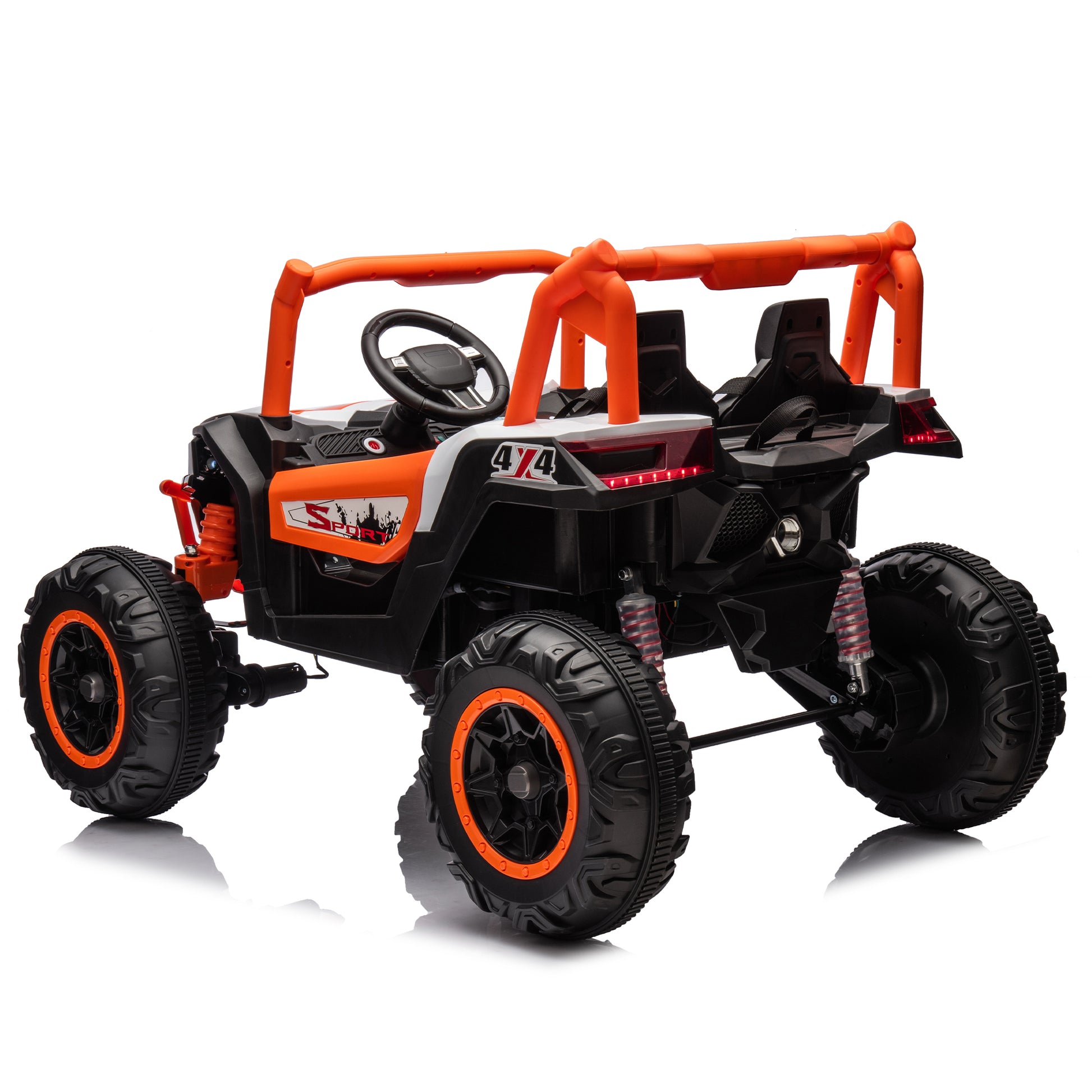 24V Ride On Xxl Utv Car For Kid,2Seater With Two Safety Belts, Side By Side 4X4 Ride On Off Road Truck With Parent Remote Control, Battery Powered Electric Car W High Low Speed, Two Safety Belts. Orange Polyethylene