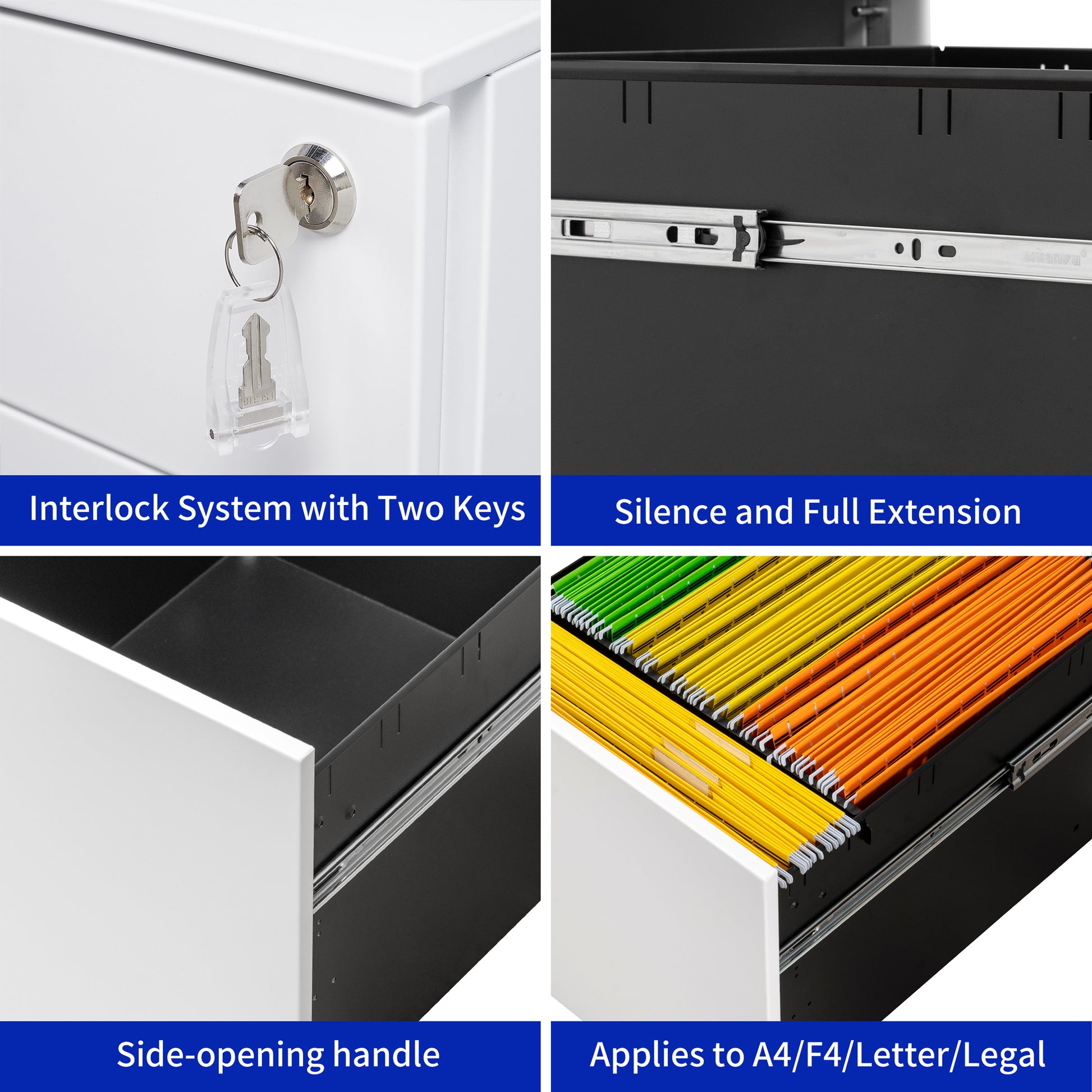 2 Drawer Mobile File Cabinet With Lock Steel File Cabinet For Legal Letter A4 F4 Size, Fully Assembled Except For Wheels, Home Office Design, White Mobile File Cabinets 1 2 Drawers Powder Coated White Office Mobile Steel