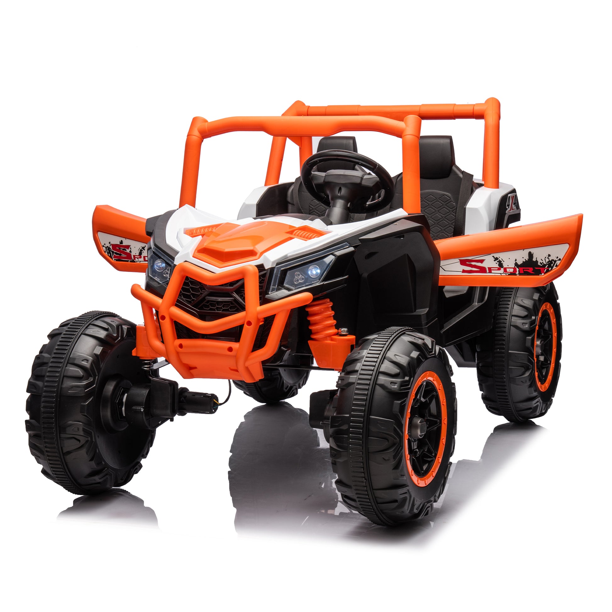 24V Ride On Xxl Utv Car For Kid,2Seater With Two Safety Belts, Side By Side 4X4 Ride On Off Road Truck With Parent Remote Control, Battery Powered Electric Car W High Low Speed, Two Safety Belts. Orange Polyethylene