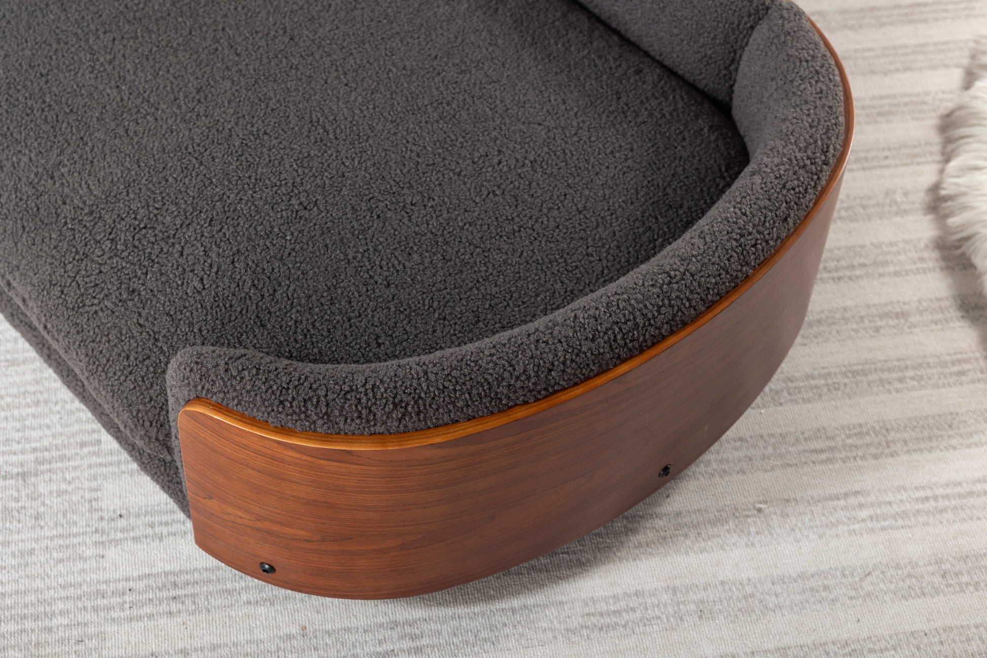 Scandinavian Style Elevated Dog Bed Pet Sofa With Solid Wood Legs And Walnut Bent Wood Back, Cashmere Cushion,Large Size Dark Gray Foam Solid Wood