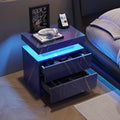 Nightstand Led Bedside Table Cabinet Lights Modern End Side With 2 Drawers For Bedroom Blue Gold Blue Gold 2 Drawers Bedroom Drawer Storage American Design,American Traditional,Boho,Casual,Classic Drawers Wood Engineered Wood