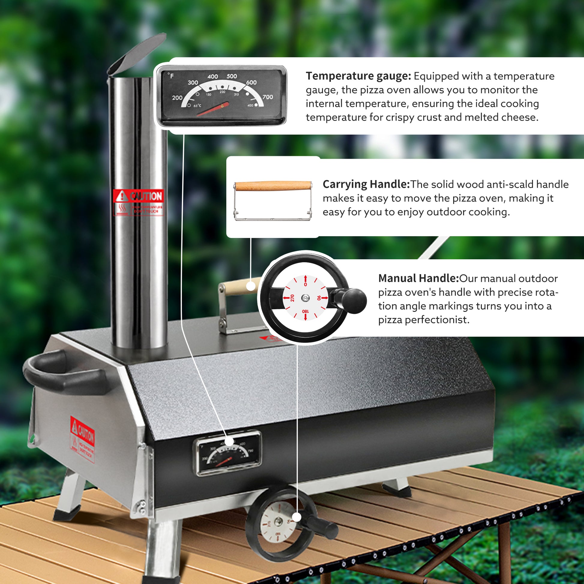 Semi Automatic Black 12 Outdoor Pizza Oven Portable Wood Fired Pizza Oven Outdoor Cooking Pizza Maker Portable Pizza Oven For Authentic Stone Baked Pizzas Black Garden & Outdoor American Design Stainless Steel Stainless Steel
