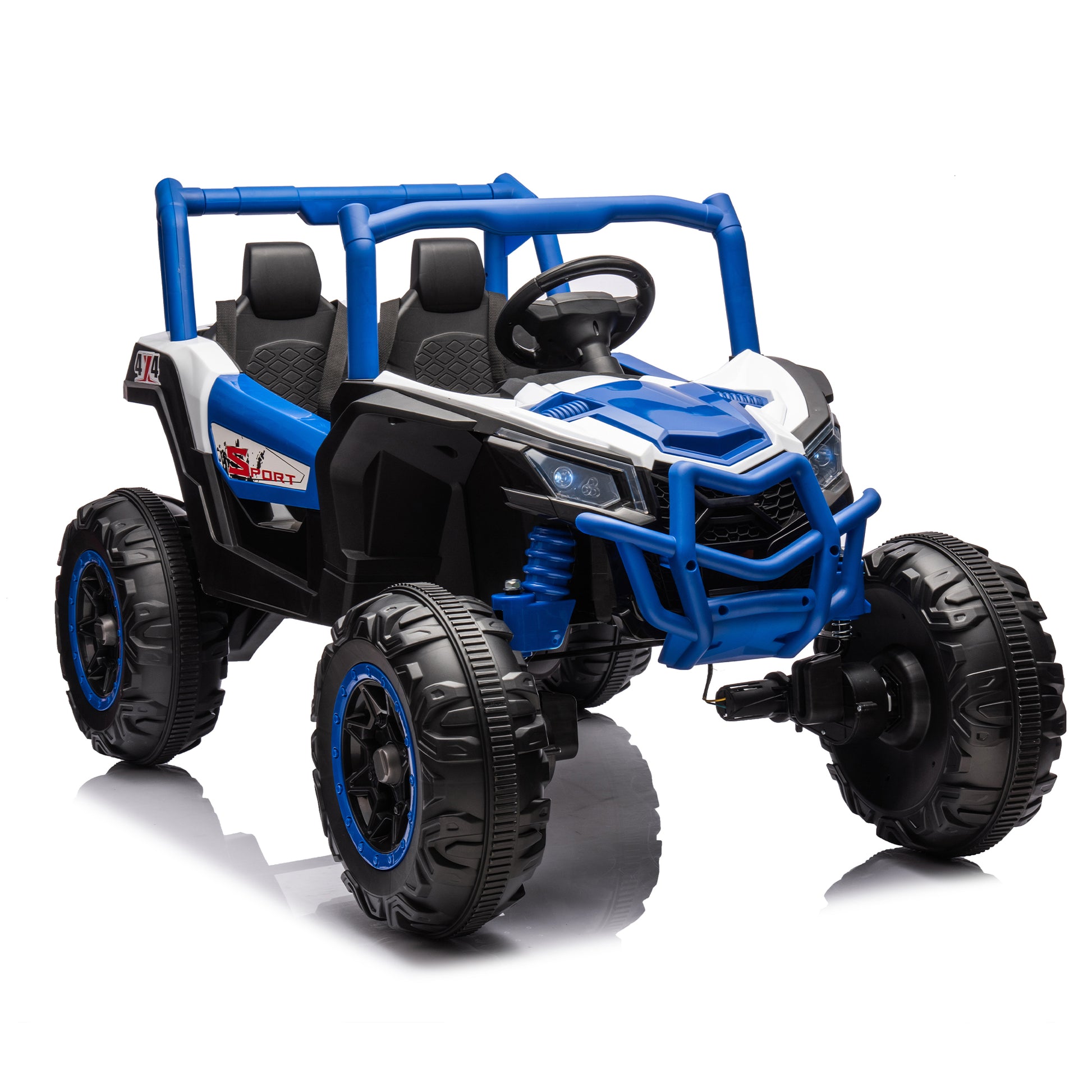 24V Ride On Xxl Utv Car For Kid,2Seater With Two Safety Belts, Side By Side 4X4 Ride On Off Road Truck With Parent Remote Control, Battery Powered Electric Car W High Low Speed, Two Safety Belts. Blue Polyethylene