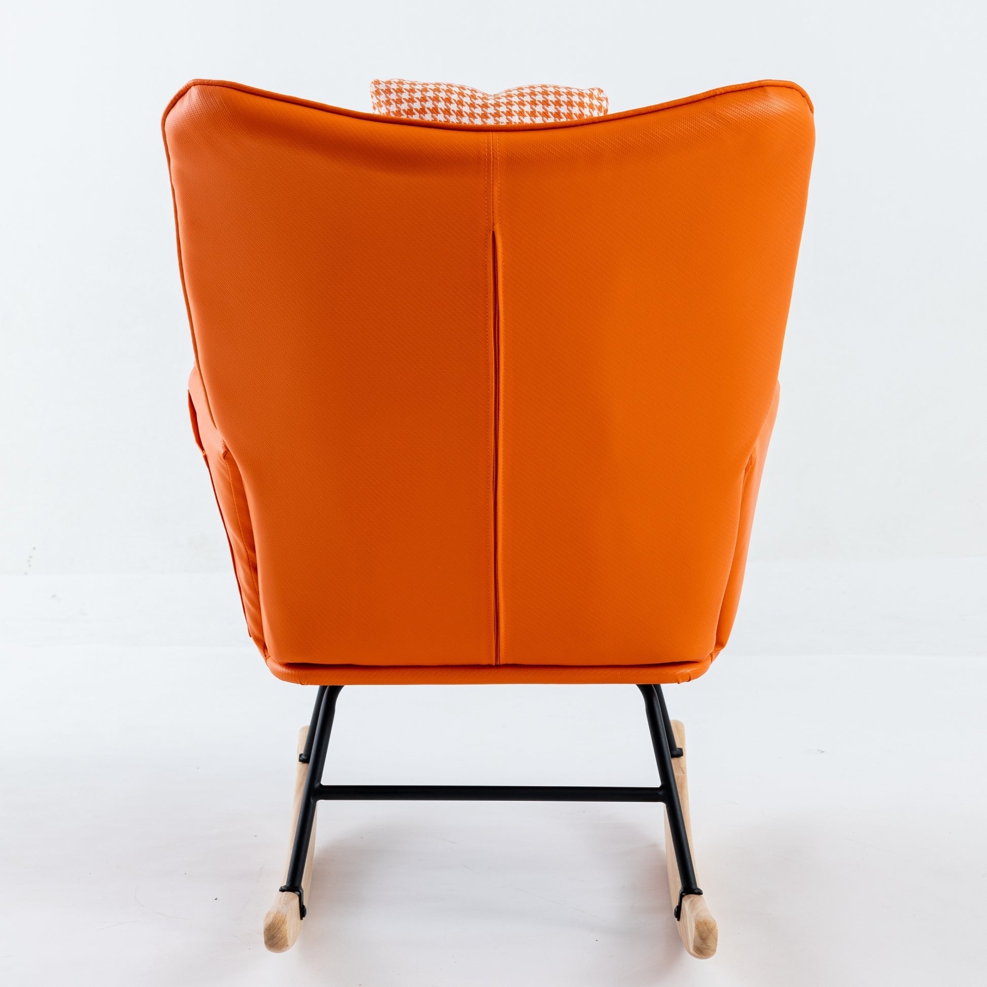 35.5 Inch Rocking Chair, Soft Houndstooth Fabric Leather Fabric Rocking Chair For Nursery, Comfy Wingback Glider Rocker With Safe Solid Wood Base For Living Room Bedroom Balcony Orange Orange Casual Foam Cotton Linen