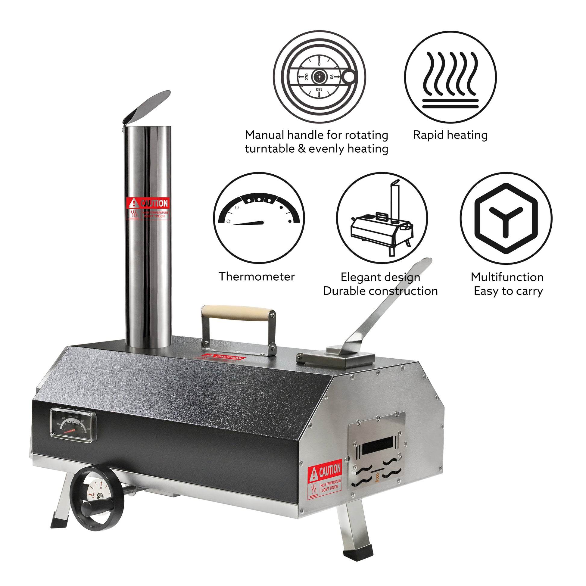 Semi Automatic Black 12 Outdoor Pizza Oven Portable Wood Fired Pizza Oven Outdoor Cooking Pizza Maker Portable Pizza Oven For Authentic Stone Baked Pizzas Black Garden & Outdoor American Design Stainless Steel Stainless Steel