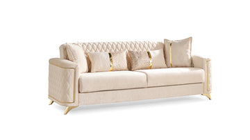 Luna Modern Style Sofa In Ivory Ivory Velvet Wood Primary Living Space Contemporary,Modern Upholstered Wood
