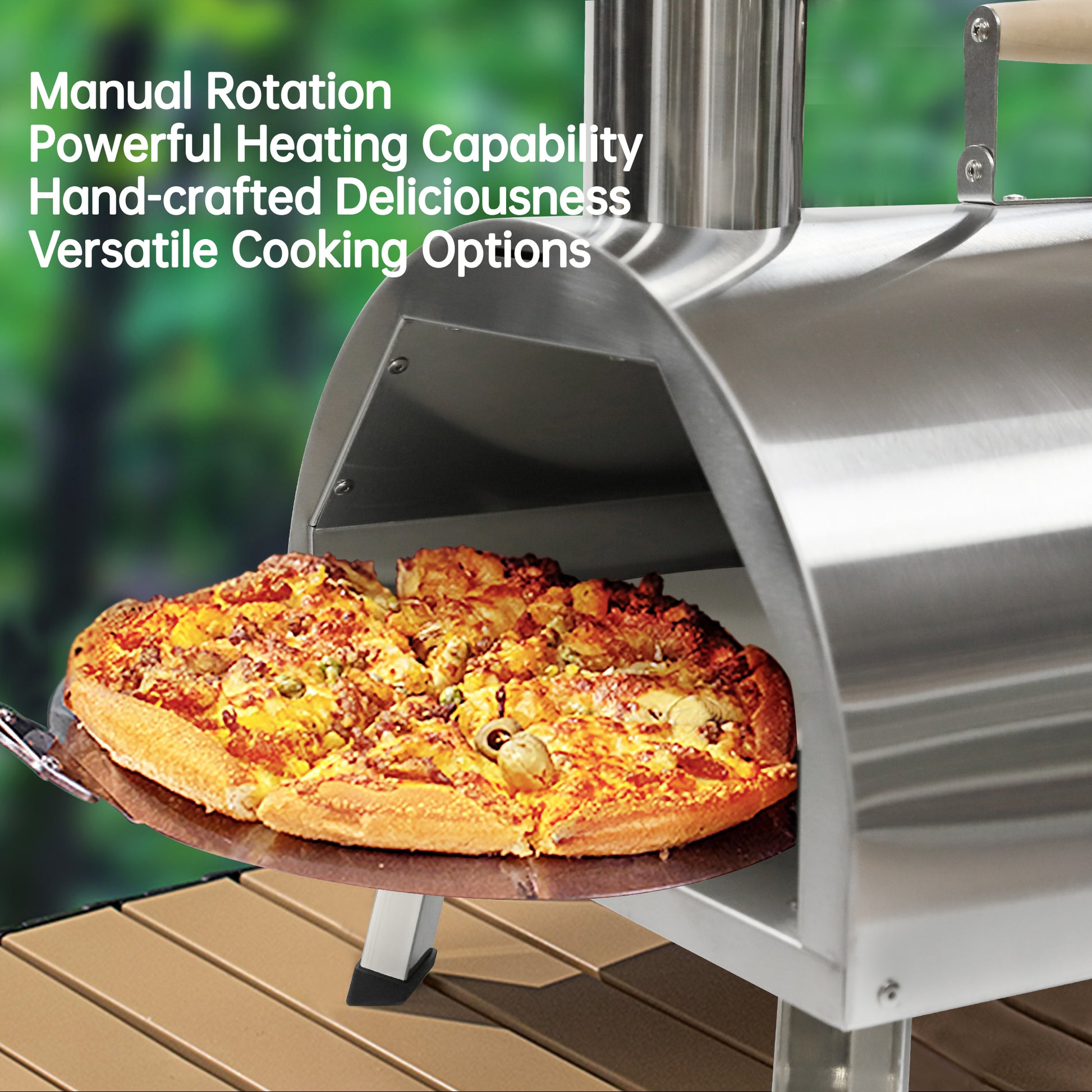 Silver Pizza Oven Outdoor 12" Semi Automatic Rotatable Pizza Ovens Portable Stainless Steel Wood Fired Pizza Oven Pizza Maker With Built In Thermometer Pizza Cutter Carry Bag Silver Garden & Outdoor American Design Stainless Steel Stainless Steel