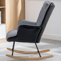 35.5 Inch Rocking Chair, Soft Houndstooth Fabric Leather Fabric Rocking Chair For Nursery, Comfy Wingback Glider Rocker With Safe Solid Wood Base For Living Room Bedroom Balcony Black Black White Casual Foam Cotton Linen