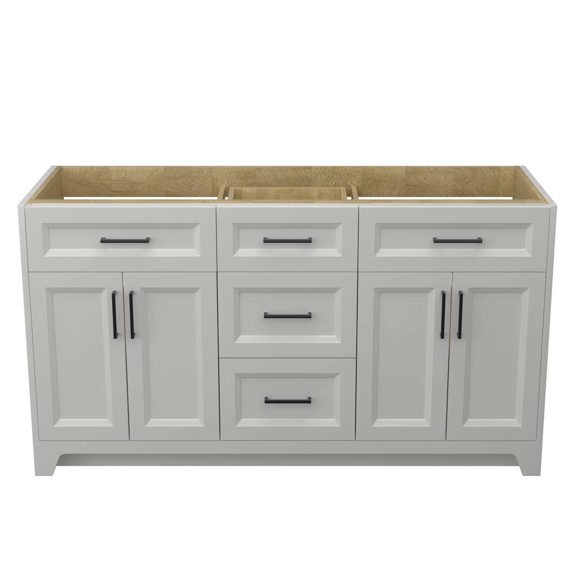 60 Inch Solid Wood Bathroom Vanity Without Top Sink, Modern Bathroom Vanity Base Only, Birch Solid Wood And Plywood Cabinet, Bathroom Storage Cabinet With Double Door Cabinet And 3 Drawers, Light Gray 3 Light Gray 2 5 48 In & Above 36 To 59 In Soft Close